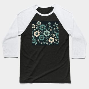 Teal Floral Illustration Baseball T-Shirt